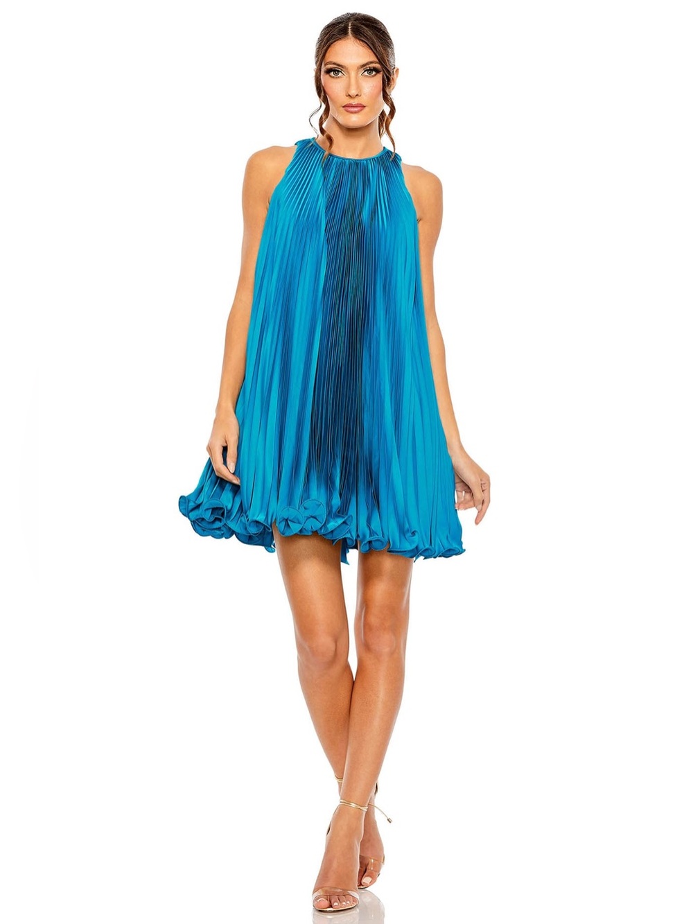 Mac Duggal Pleated Halter Flowy Trapeze Mini Dress Size 8